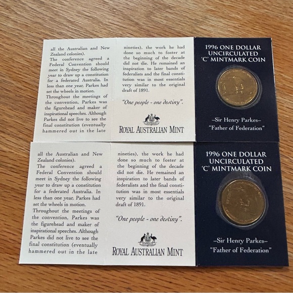 BUNDLE - 2 qty - 1996 one dollar Uncirculated ‘C’ mint mark Australian Coins - Picture 3 of 10